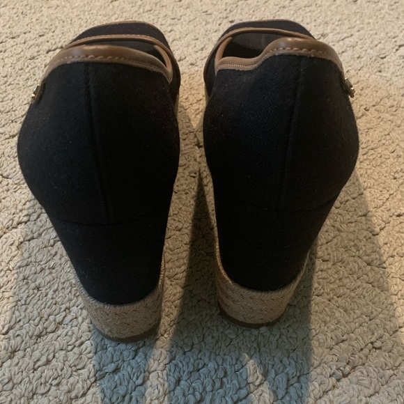 Women’s Tory Burch Platform Wedges, Majorca, Black, Tan, 41, NWOT - Picture 4 of 6